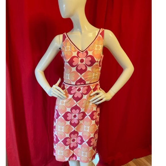 Anthropologie Beth Bowley Size 4 Pink Silk Blend Geometric Floral Print Dress - Picture 2 of 5